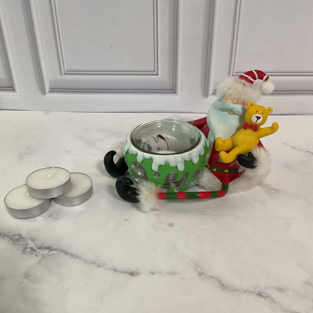 Home Interiors Santa Snowman Tea light Candle Holder Holiday.4 tea lites